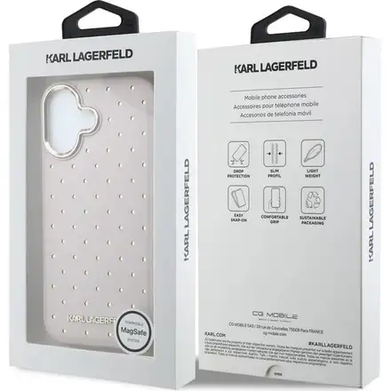 Karl Lagerfeld PU Perforated Gold Dots MagSafe kryt iPhone 17 ružový