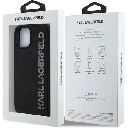 Karl Lagerfeld 3D Rubber Glitter Logo kryt iPhone 13 čierny