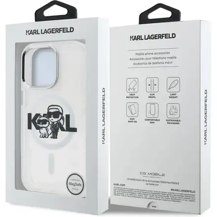 Karl Lagerfeld IML Glitter Karl and Choupette Sketch MagSafe kryt iPhone 15 Pro priehľadný