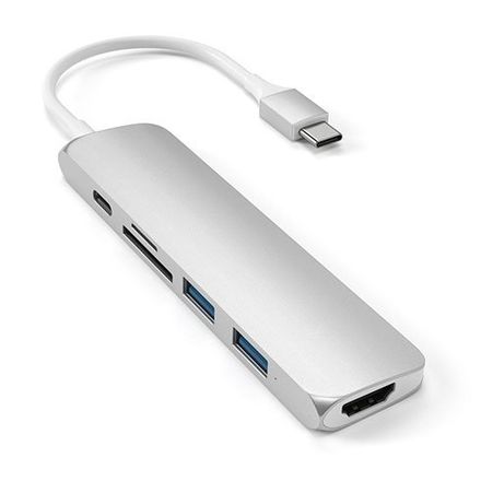 Satechi USB-C Slim Multiport adaptér V2 - Silver Aluminium