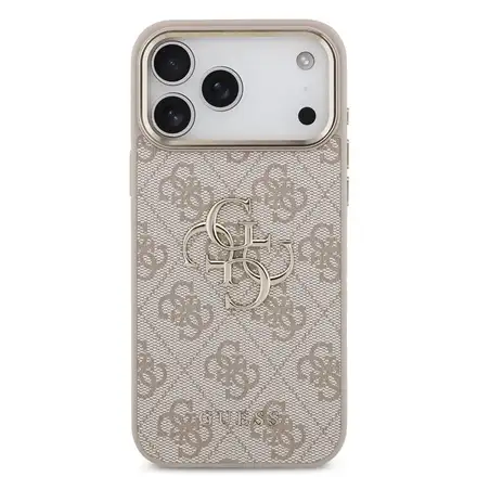 Guess PU Leather 4G Metal Logo Gold Frame kryt iPhone 18 Pro Max ružový
