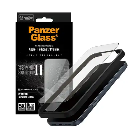 PanzerGlass ochranné sklo UWF Ceramic II pre iPhone 17 Pro Max - Black Frame