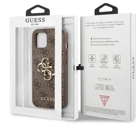 Guess PU 4G Metal Logo kryt iPhone 13 hnedý