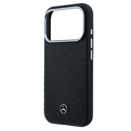 Mercedes PU Leather Wood Semi Wrap MagSafe Kryt pre iPhone 17 Pro čierny