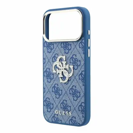 Guess PU 4G Strass Metal Logo kryt iPhone 18 Pro modrý