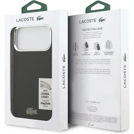 Lacoste Iconic Petit Pique Camera Stand MagSafe kryt iPhone 17 Pro čierny