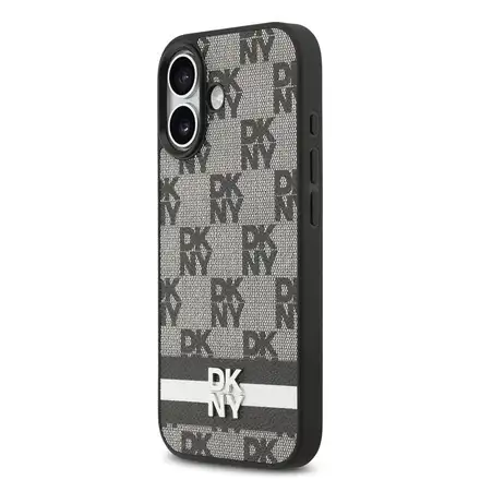 DKNY PU Leather Checkered Pattern and Stripe kryt iPhone 17 čierny.