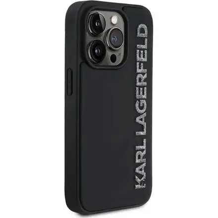 Karl Lagerfeld 3D Rubber Glitter Logo kryt iPhone 13 Pro čierny