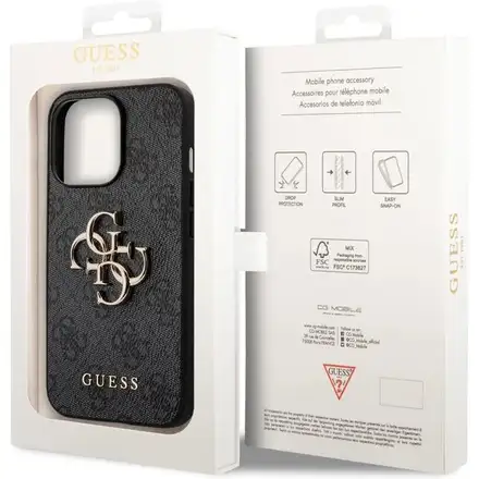 Guess PU 4G Metal Logo kryt iPhone 14 Pro šedý