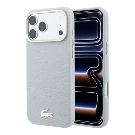 Lacoste PU Leather Champs Elysees Gold Logo MagSafe kryt iPhone 18 Pro Max šedý