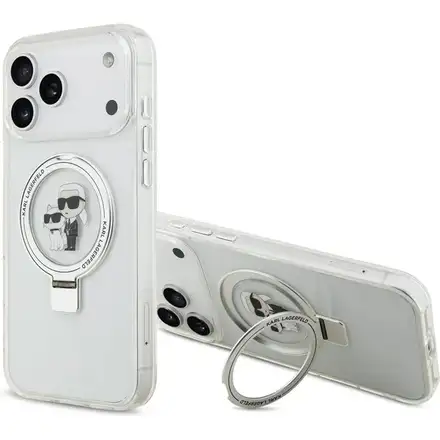 Karl Lagerfeld Ringstand Karl and Choupette MagSafe kryt iPhone 17 Pro Max biely