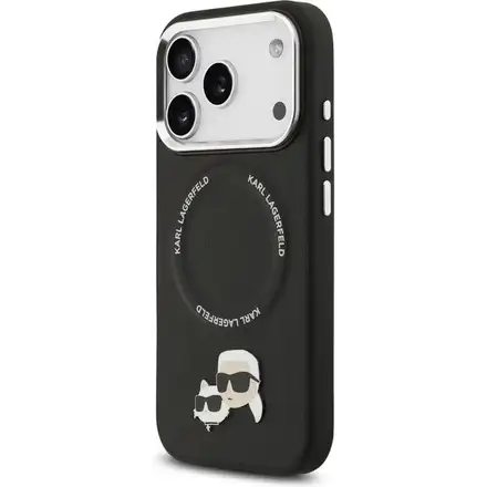 Karl Lagerfeld PU Karl and Choupette Heads Pins MagSafe kryt iPhone 17 Pro čierny