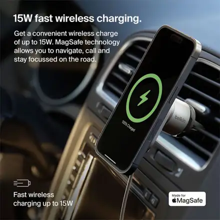 Belkin Boost Charge Pro Magnetic Wireless Car Charger with Qi2 15W + 20W Charger - Gray