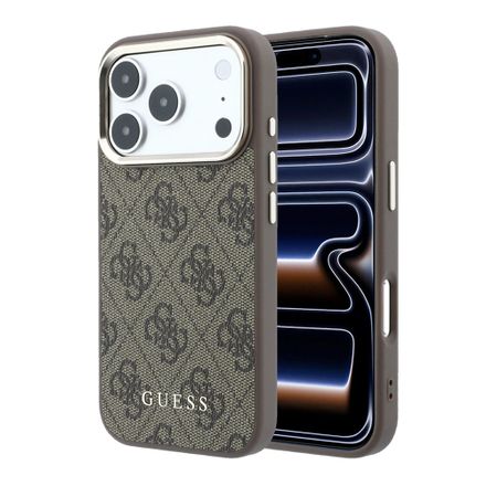 Guess PU Leather 4G Gold Frame MagSafe kryt iPhone 18 Pro Max hnedý