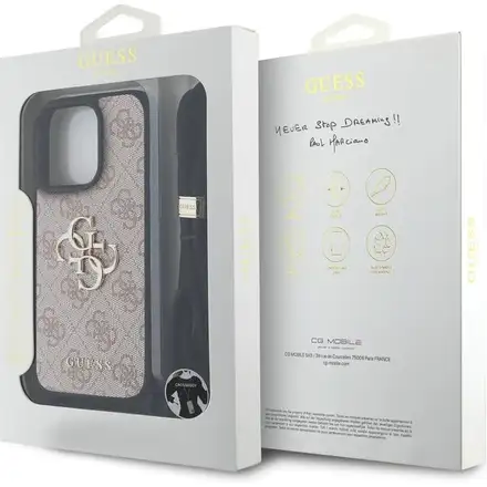 Guess PU 4G Metal Logo Crossbody Popruh kryt iPhone 15 Pro ružový