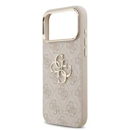 Guess PU Leather 4G Metal Logo Gold Frame kryt iPhone 17 Pro Max ružový