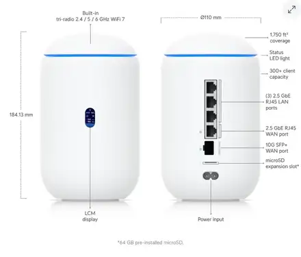 Ubiquiti UniFi Dream Router  (WIFI7 + switch POE + controller + 64GB SD card storage)