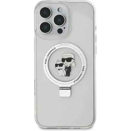 Karl Lagerfeld Ringstand Karl and Choupette MagSafe kryt iPhone 16 Pro Max biely