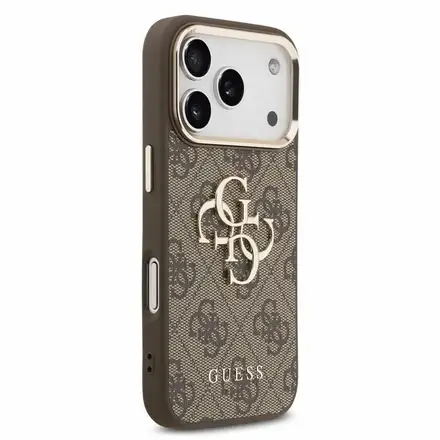 Guess PU 4G Metal Logo Strap kryt iPhone 18 Pro hnedý