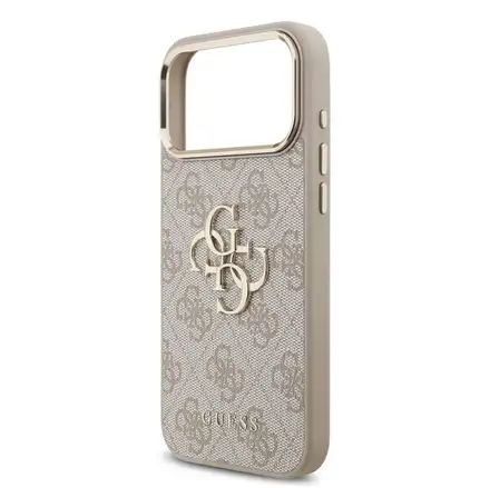 Guess PU Leather 4G Metal Logo Gold Frame kryt iPhone 18 Pro Max ružový