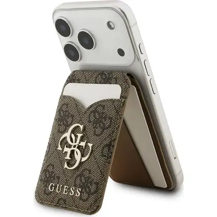 Guess PU 4G Mirror MagSafe Cardslot Peňaženka so Stojanom hnedá