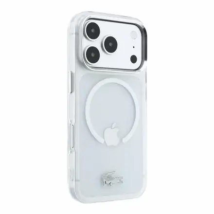 Lacoste IML Frosted Petit Pique Metal Logo MagSafe kryt iPhone 18 Pro priehľadný