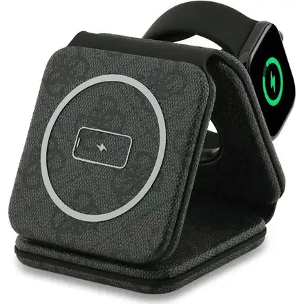 Guess PU 4G MagSafe Bezdrôtová Nabíjačka 3v1 čierna