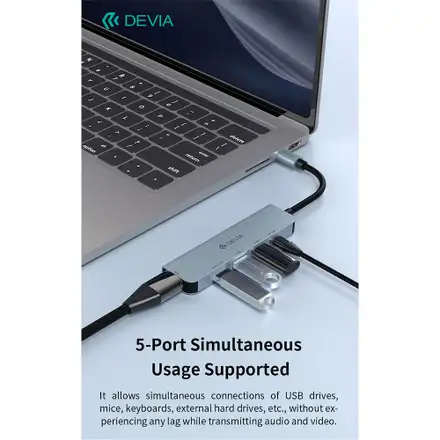Devia USB-C Hub Leopard Series 5-in-1 EC702 - Deep Gray