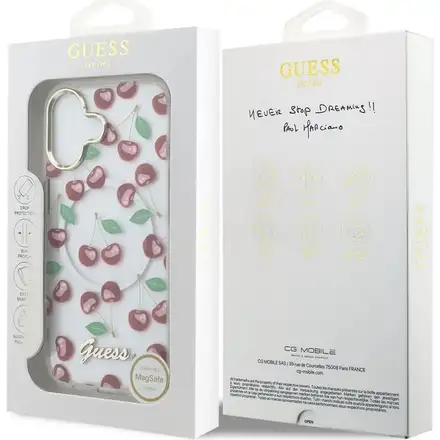 Guess IML Glitter Cherry MagSafe kryt iPhone 17 biely