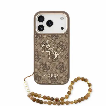 Guess PU 4G Metal Logo Strap kryt iPhone 18 Pro hnedý