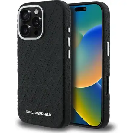 Karl Lagerfeld Grained PU Repeated Logo MagSafe kryt iPhone 16 Pro čierny
