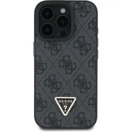 Guess PU 4G Strass Triangle Metal Logo kryt iPhone 16 Pro Max čierny