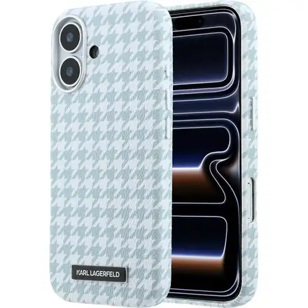 Karl Lagerfeld PU Houndstooth Resin Plate MagSafe kryt iPhone 17 modrý