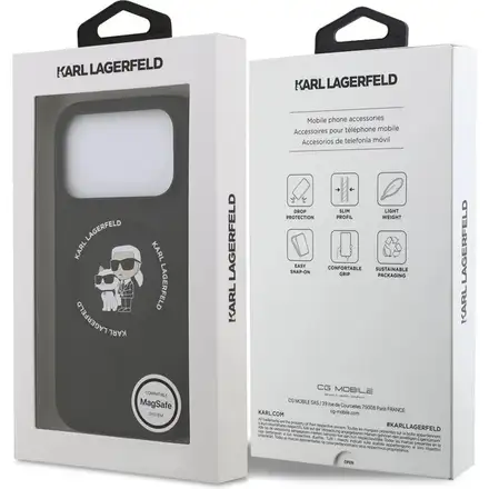 Karl Lagerfeld Liquid Silicone Karl and Choupette MagSafe kryt iPhone 17 Pro čierny