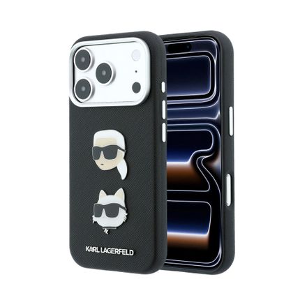 Karl Lagerfeld PU Semi Wrap Saffiano K&CH Heads kryt iPhone 18 Pro čierna