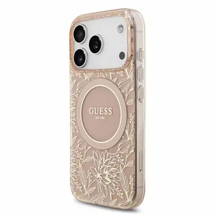 Guess IML Flowers Allover Strap MagSafe kryt iPhone 18 Pro Max ružový