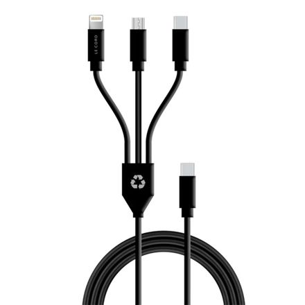 Le Cord kábel USB-C 3 in 1 multi cable made of recycled plastics 1.2m - Black