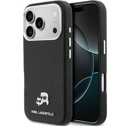 Karl Lagerfeld PU Karl and Choupette Heads Pins MagSafe kryt iPhone 17 Pro Max čierny