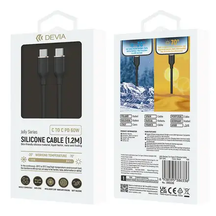 Devia kábel USB-C to USB-C Jelly Series Silicone Cable 1.2m - Black