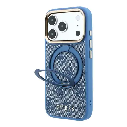 Guess PU 4G Ring Stand MagSafe kryt iPhone 18 Pro modrý
