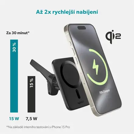 iStores by Epico Qi2 Mag+ Ultrathin Car Charger Wireless Charging 15W - čierna