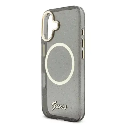 Guess IML Glitter Script Strap MagSafe kryt iPhone 17 čierny
