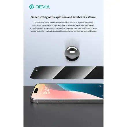 Devia ochranné sklo Van Series Privacy pre iPhone 16 Plus/15 Plus - Black Frame