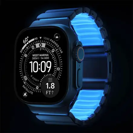 Nomad remienok Stratos pre Apple Watch 44-49mm - Ice Blue Glow/Black Hardware
