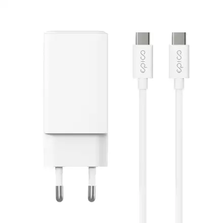 Epico UltraBoost GaN 65W Wall Charger EA65 with 1,2m USB-C Cable - biely
