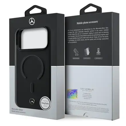 Mercedes PU Leather 3D MagSafe Zadný Kryt pre iPhone 17 Pro Max čierny
