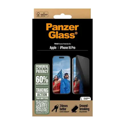 PanzerGlass ochranné sklo UWF Privacy pre iPhone 16 Pro - Black Frame