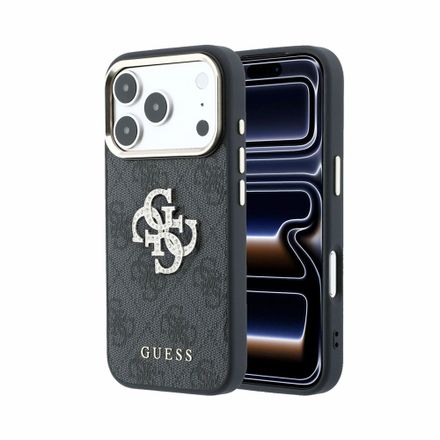 Guess PU 4G Strass Metal Logo kryt iPhone 18 Pro čierny