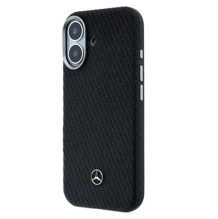 Mercedes PU Leather Wood Semi Wrap MagSafe Kryt pre iPhone 17 čierny