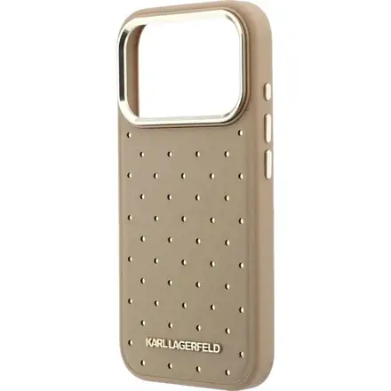 Karl Lagerfeld PU Perforated Gold Dots MagSafe kryt iPhone 17 Pro béžový